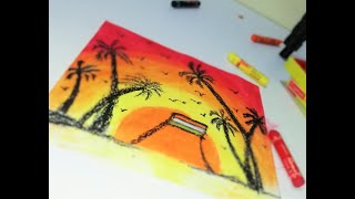 inaian flah with sun_set with oil pastels - 7g_arts