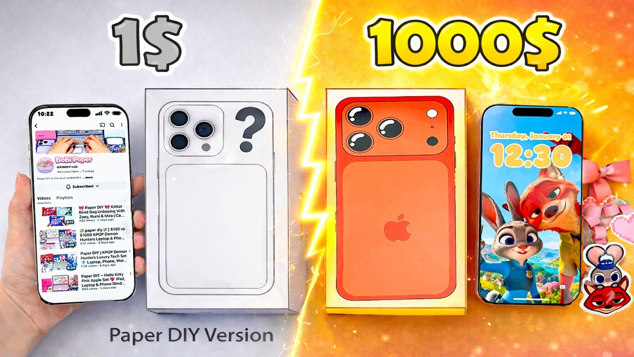 DIY Paper ASMR 🍎 Unboxing Iphone 17 1$ VS 1000$ | Apple Blind Bags