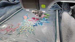 Babylock Solaris Vision Journey- machine embroider a beautiful peacock design on a jean jacket!!!