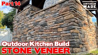 Installing Stone Veneer Over Cinderblock / Outdoor Kitchen Build / DIY Stone Veneer Install /Part 14