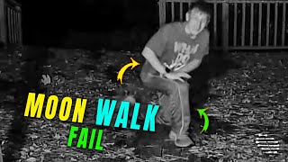 Kid Faceplants Trying to Moon Walk on a Leafy Deck