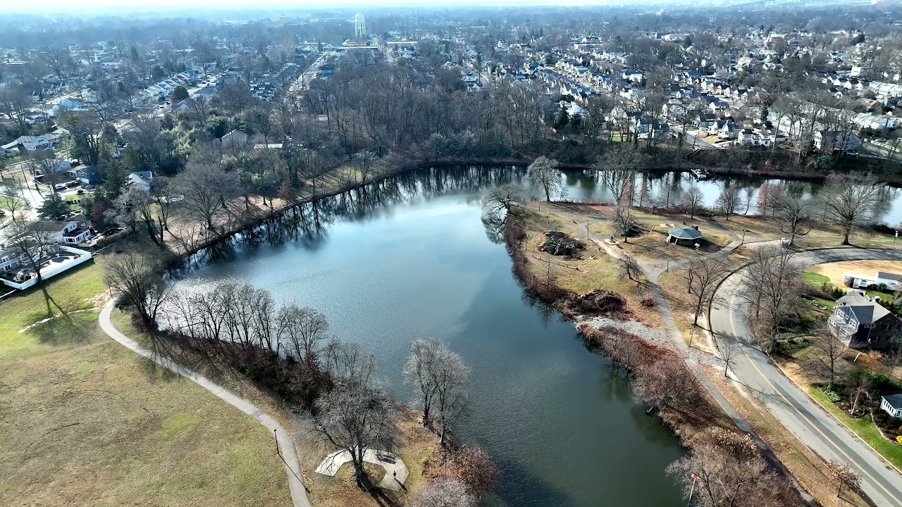 Aerial Drone Flight over Newton Creek through Haddon Township, Oaklyn