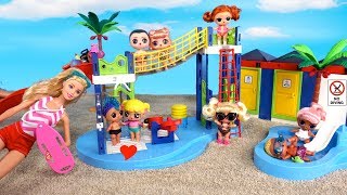 Barbie LOL Family Baby Goldie School Field trip to Water Park Morning Routine