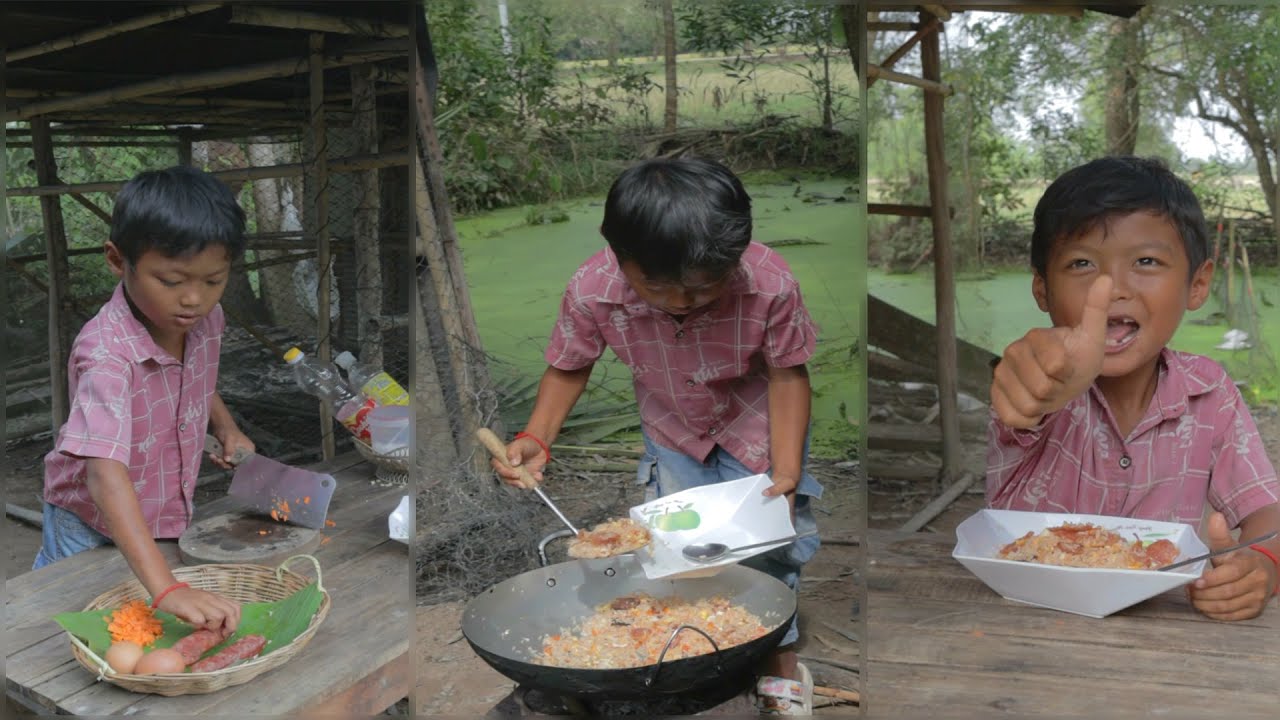 Lovely ! 6 Years old little boy Fry rice , Rural life little chef - YouTube