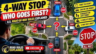 Information Who Goes First at a 4-Way Stop U.S. Right-of-Way Rules Explained #drivingtips  Guide