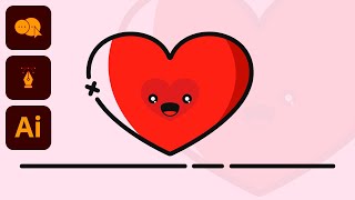 Flat Cute Heart Design | Illustrator Tutorial