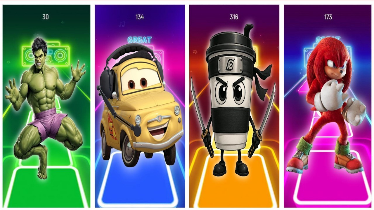 Hulk - McQueen Luigi - Cappuccino Assassino🍵 - Sonic - Tiles Hop EDM Rush