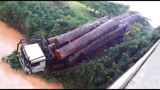 20 Extremely Dangerous Truck Driving Skills - Truck Crossing Muddy Road - River - Excavator At Work