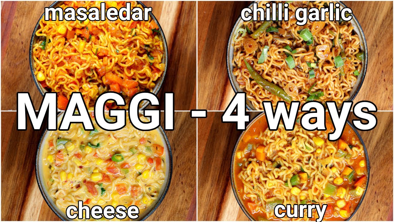 4 Tasty Maggi Masala Recipe - Cheesy Maggi, Curry Maggi, Chilli Garlic Maggi, Vegetable Masala Maggi | Hebbar Kitchen