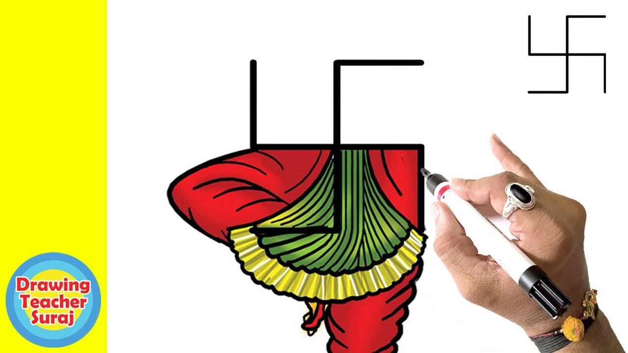 Bharatanatyam Dancer Drawing from Swastik Simple | स्वस्तिक से भरतनाट्यम नृत्यांगना का सरल चित्र .