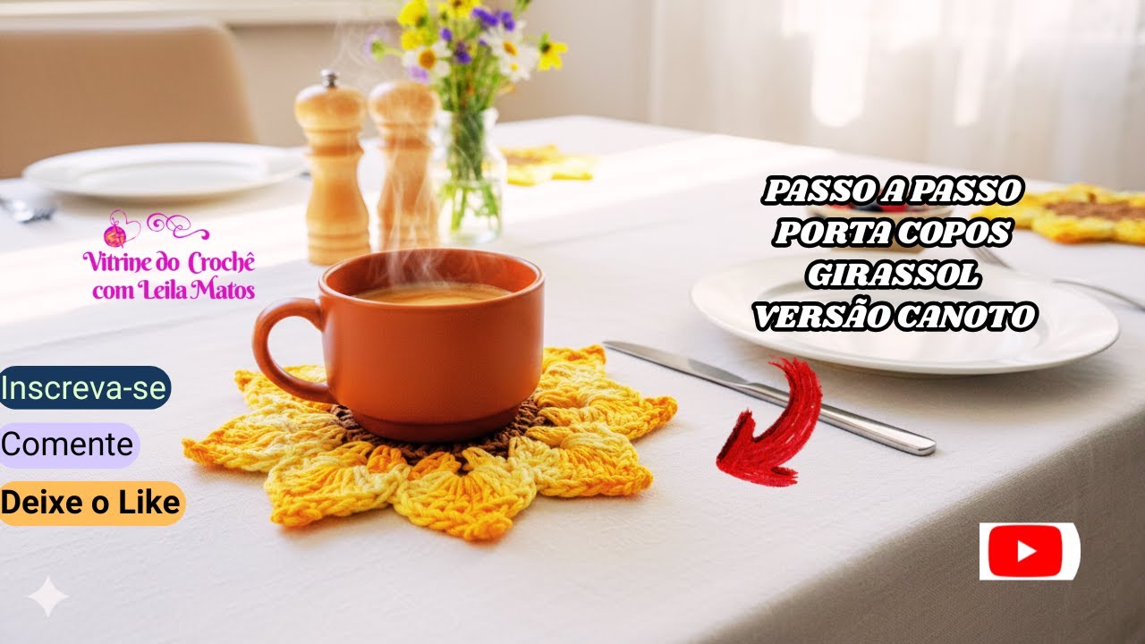 おやごろう　11、18、19、45、46、47、48 Sunflower Coaster - Easy 4-Row Crochet - Quick and Easy! 🌻 Left
