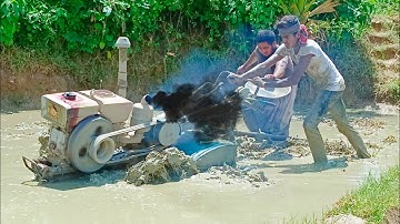 Mini Tractor, Power Tiller Accident | Power Tiller Accident in Deep Mud | Power Tiller Stuck Ep-02