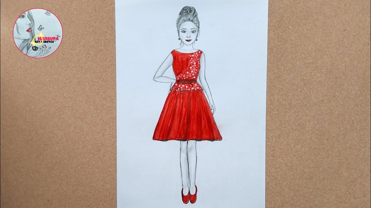 How To Draw A Girl With Beautiful Red Dress - Step By Step || Pencil Sketch  For Beginners || - Youtube