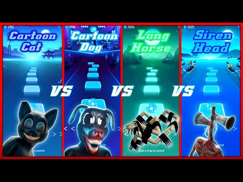 Cartoon Cat Vs Cartoon Dog Vs Long Horse Vs Siren Head - Tiles Hop EDM Rush