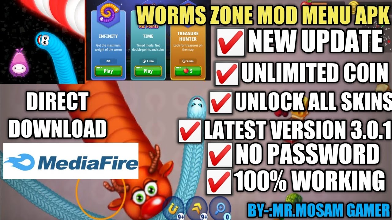 worms zone mod apk version 3.0.1 big snake MRMOSAMGAMER YouTube