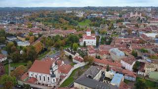 Vilnius Lithuaniacity Skyline, Green Parks & Autumn Trees 4K Drone