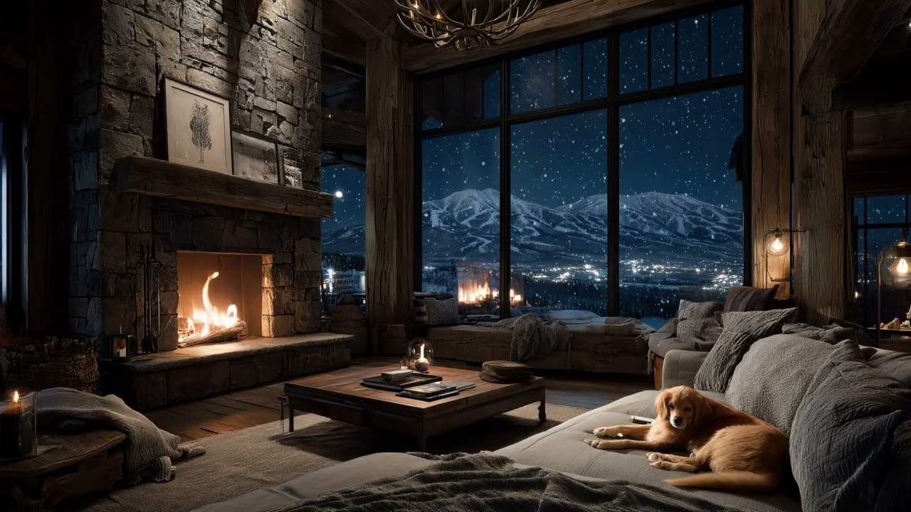 Snowy Ski Resort Cabin Ambience ❄️ Cozy Crackling Fireplace & Snowy Ambience 2 Hours