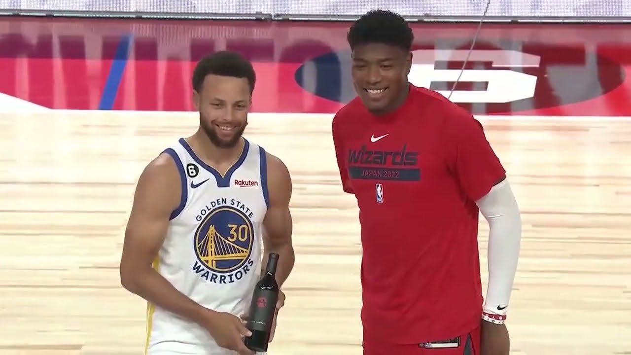 Stephen Curry and Rui Hachimura address fans at Golden State vs Washington game in Japan