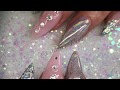 Acrylic nails - pink and silver holo design