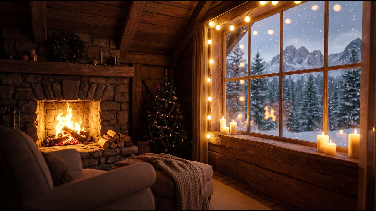 Cozy Jazz Winter — Gentle Snowfall & Firelight for Peaceful Hours