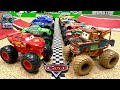 Toy diecast monster truck racing tournament  16 disney cars custom monster trucks  only 1 winner