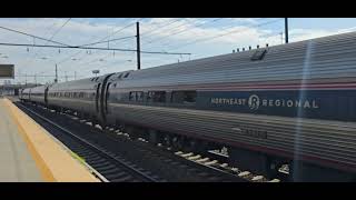 Amtrak Northeast Regional stops at Liberty Newark Airport on the middle track