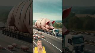 A Giant Pig Being Transported On A Multi-Axle Flatbed Truck