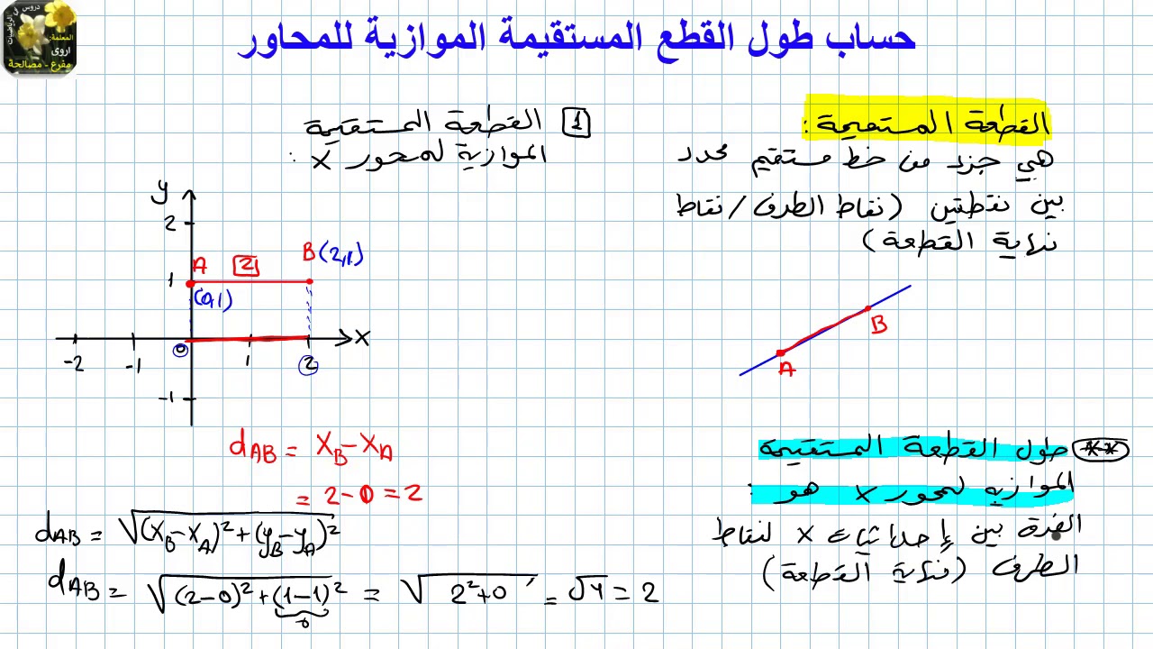 حساب طول القطع المستقيمة الموازية  للمحاور