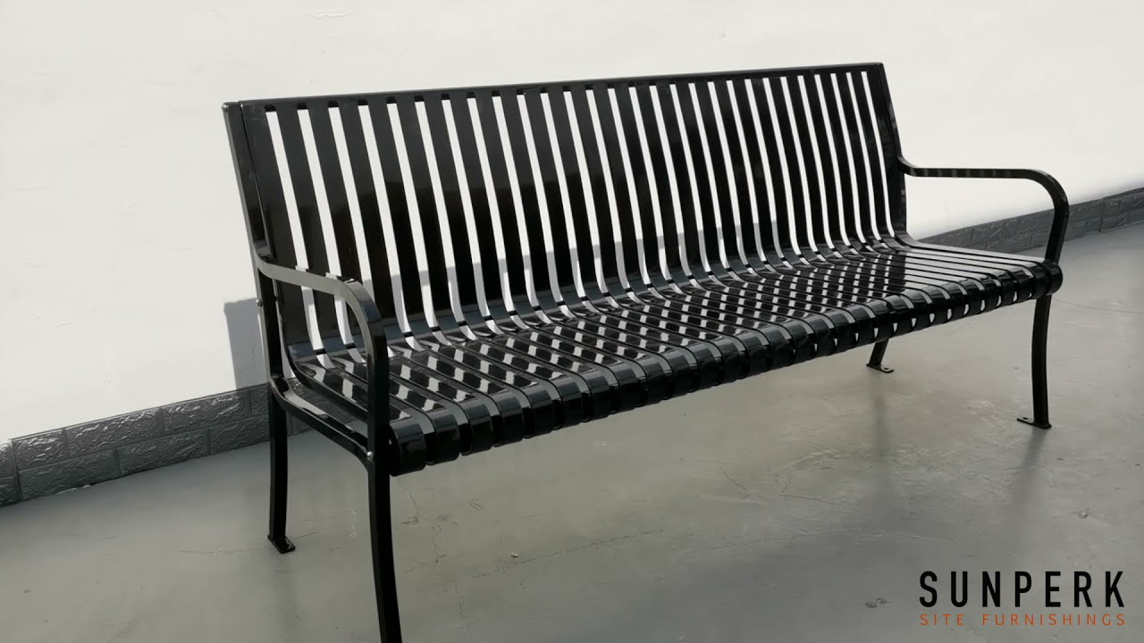 Steel Park Bench SPB-305, RAL9005 Glossy Black, 6' Length