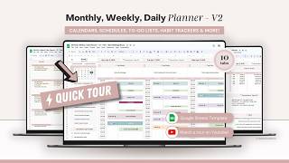 WEEKLY PLANNER Google Sheets Template - Monthly Calendar, Daily Schedule, Habit Tracker Spreadsheet