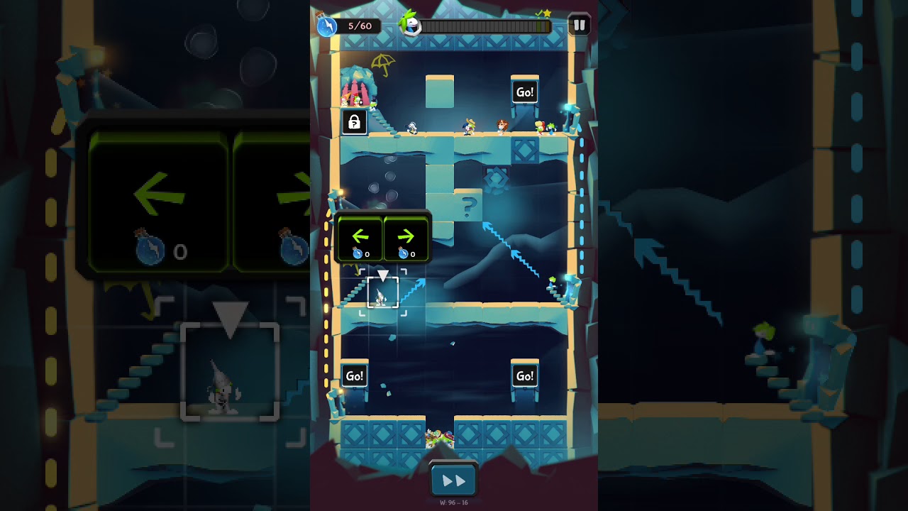 Lemmings. Level W 96-16. Walkthrough.