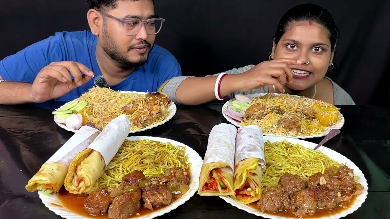 unlimited chicken biriyani egg roll chowmein chilli chicken eatinh challenge