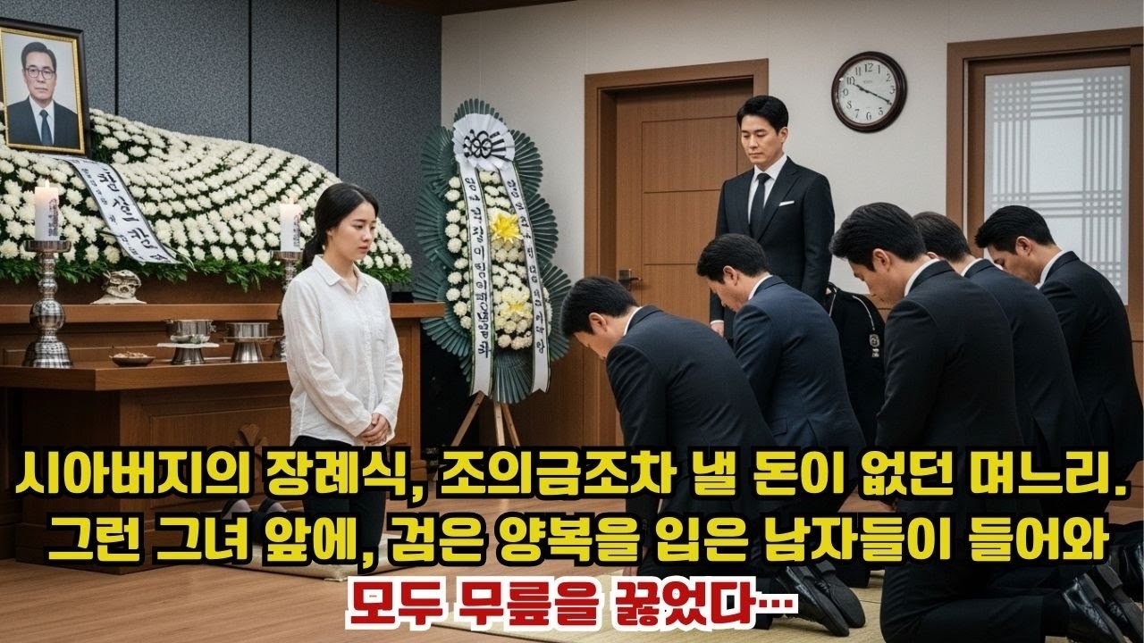 시아버지의 장례식, 조의금조차 낼 돈이 없던 며느리 그런 그녀 앞에, 검은 양복을 입은 남자들이 들어와모두 무릎을 꿇었다…