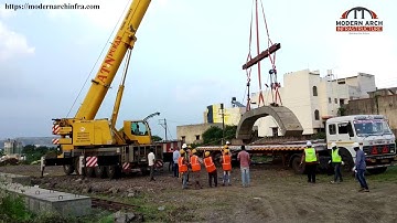 MODERN ARCH INFRASTRUCTURE LITHELYARCH BRIDGE CASTING YARD LIFTING AND PLACING ON TRAILER