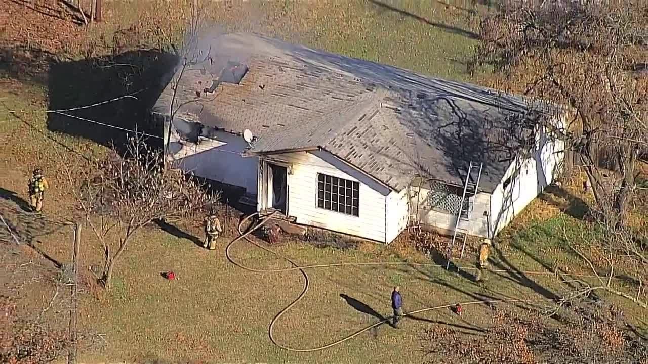 Sky 5 shows crews battling house fire in Choctaw - YouTube