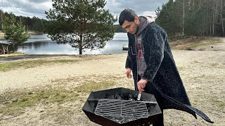 The season was opened 🥩 Cooking steak with lamb and grilled vegetables outdoors 🌳🏕️