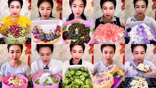 MIX REFROZEN PASSION FRUIT, POMEGRANATE, MATCHA & MILK POWDER SHAVED ICE EATING ASMR💚🧊