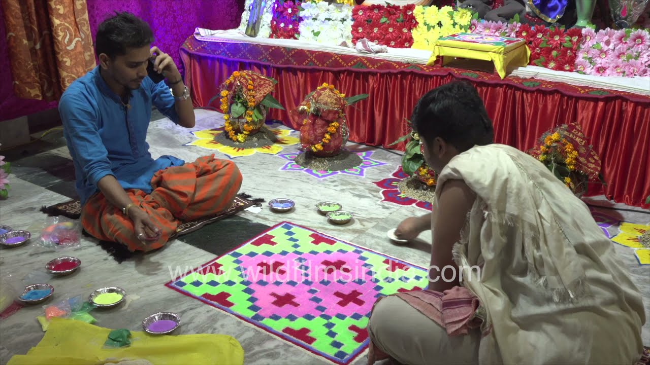 Rangoli for Durga Puja: Indian religious art work