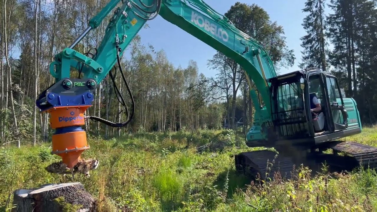Massive Tree Stump Removed in Under 7 Minutes – Dipperfox Stump Grinder - Excavator Attachment