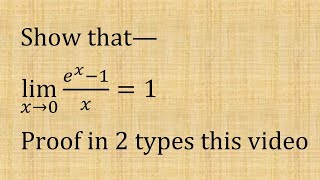 lim x → 0 (e^x-1)/x = 1 || lim x tends to zero e^x-1/x