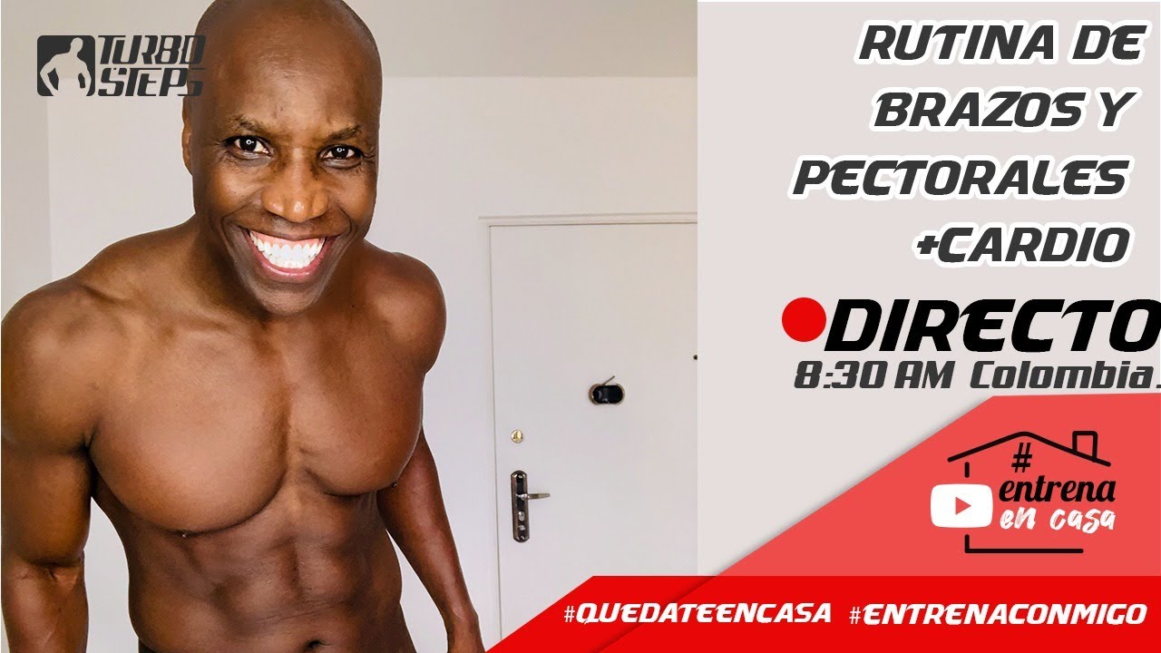 RUTINA DE PECTORALES, BRAZOS Y CARDIO EN CASA - YouTube
