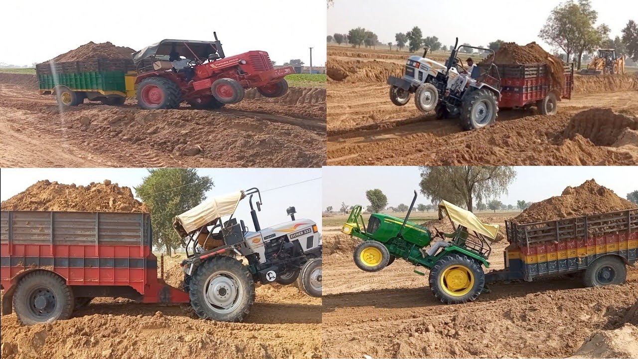 John Deere 5036,Eicher 333,Mahindra265 & Eicher 485 full loaded trolly pulling video