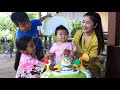 Baby girl Siv chhee enjoy with us to make banana leaves cake / Family food cooking