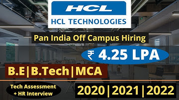 HCL Recruitment 2022 | Pan India off campus for BE BTech MCA | 2020 2021 2022