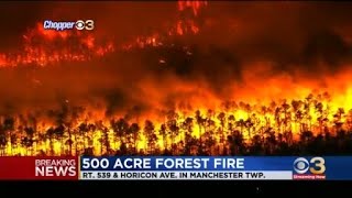 Firefighters battling massive wildfire in Manchester Township, Ocean County