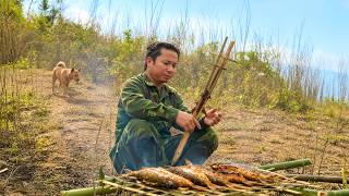 Fishing and grilling outdoors, foraging for natural food in the forest - Wilderness survival skills