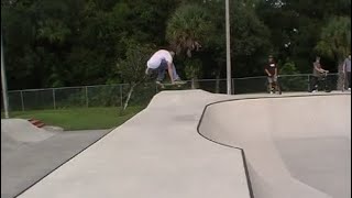 North Port, Florida Skatepark Melon Grab Quarter Pipe To Bowl Transfer - Brandon Hanson.