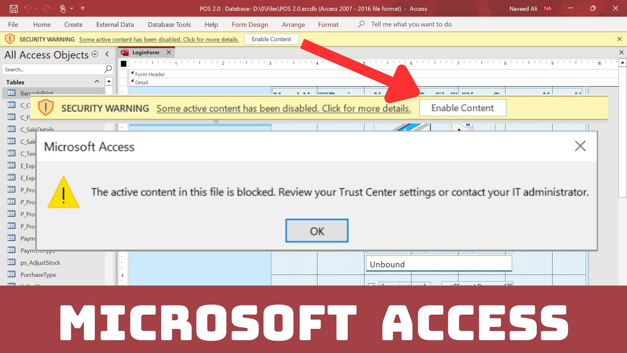 Microsoft Access Active Content Blocked Error (Yellow Bar Fix) Step