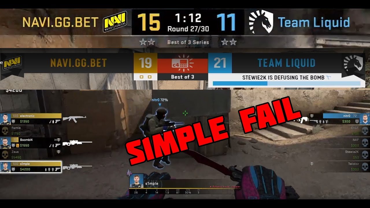 S1MPLE FAIL KNIFE 15-11 [ NAVI VS LIQUID ] | ESL ONE COLOGNE 2019 | NA`VI 19-22 LIQUID