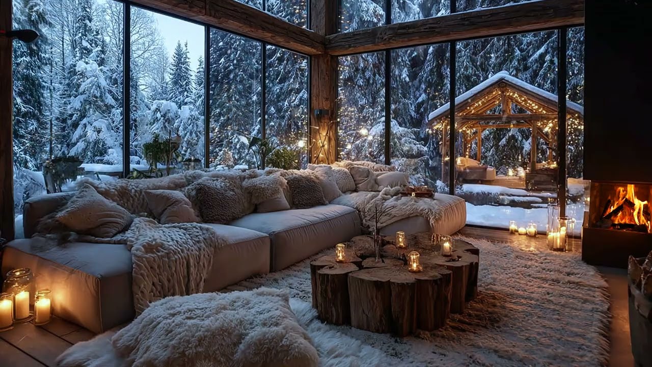 Soft Winter Piano with Candles ❄️ Snowfall Lounge Ambience for Deep Calm and Stress Relief